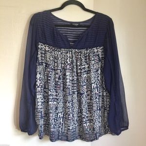 LUCKY BRAND | Aztec Print Top Sheer Sleeves